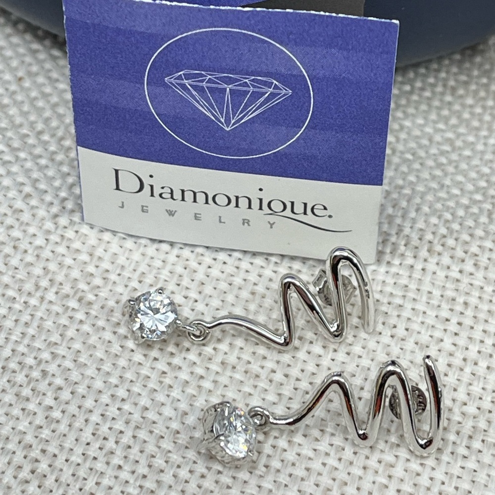 Unique Diamonique Sterling Silver 925 Earrings – 1" Length, 4.6g - Picture 9 of 17